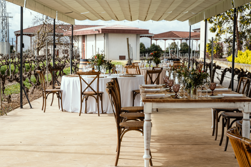 terraza para eventos entre viñedos cerca de Logroño
